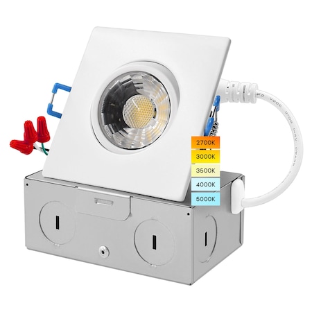 Luxrite 3 Inch Square Gimbal LED Recessed Downlight 5CCT 2700K-5000K 8W 600LM Dimmable Damp Rated IC Rated LR23222-1PK
